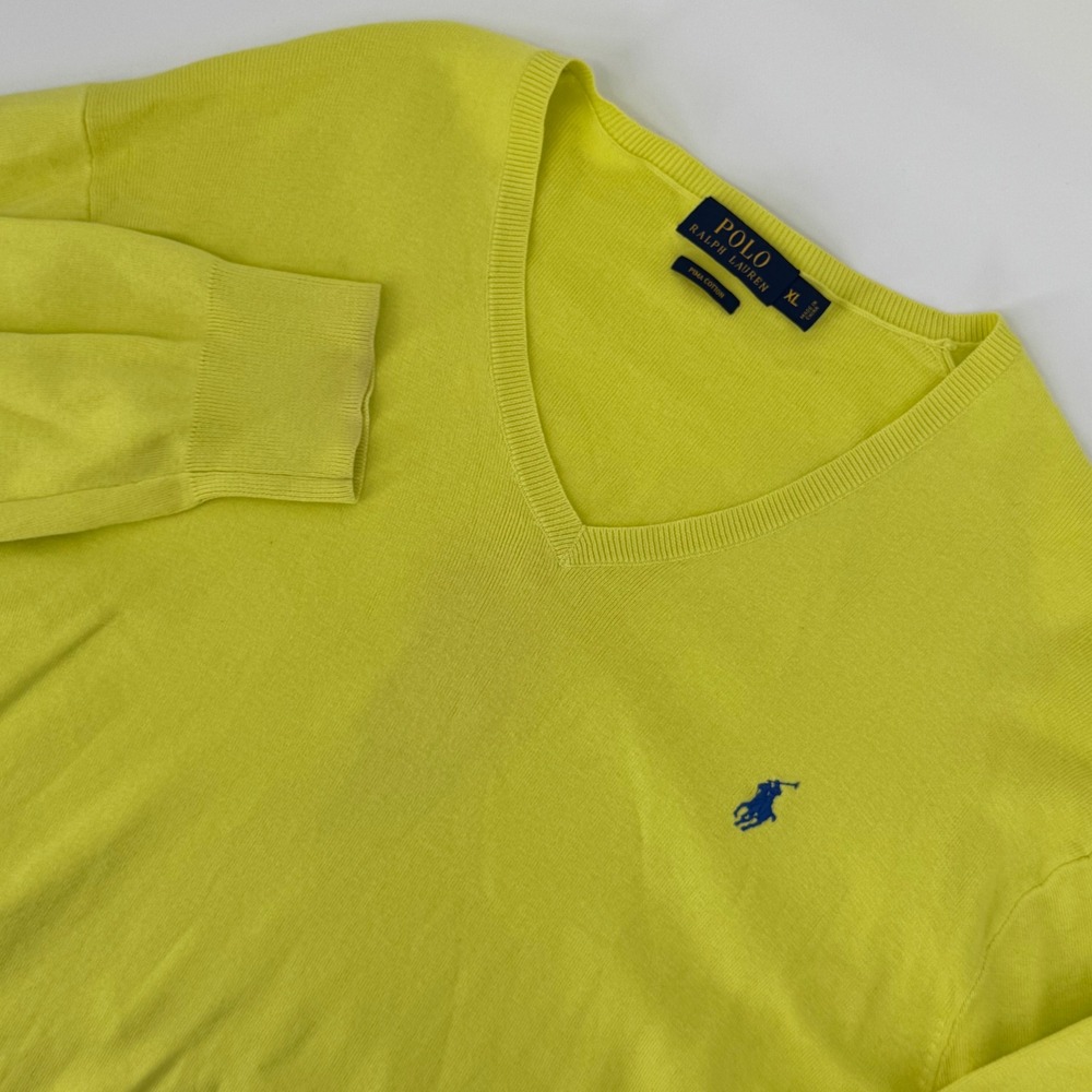 Polo Ralph Lauren Pima Cotton V-Neck Sweater Yellow Green Men's XL